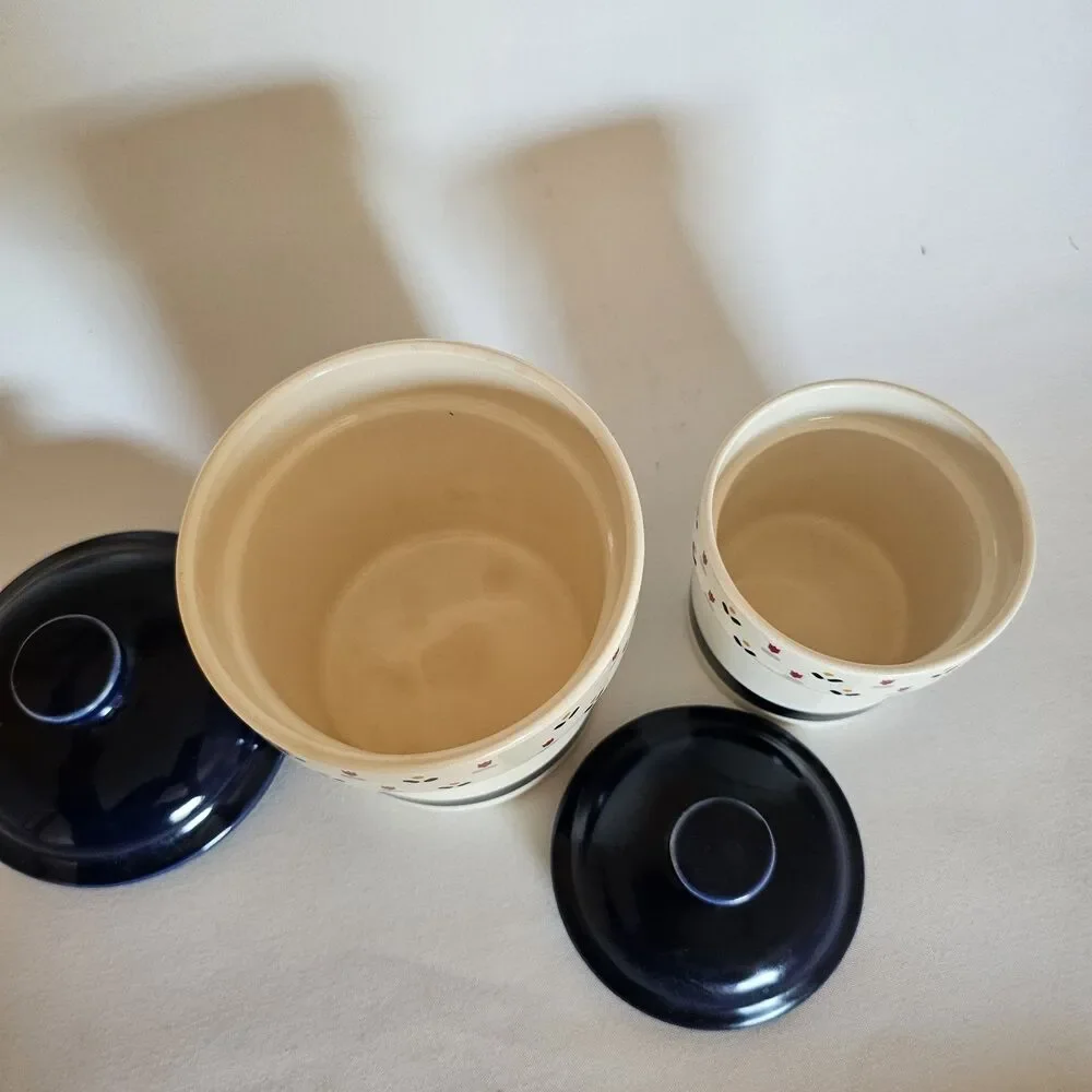 Vtg 1983 Sango Country Borders Nesting Canisters Colbalt Blue w/Tulip Design